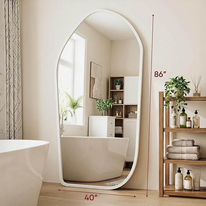 Suidia Full Length Mirror, Oversized Floor Mirror with Solid Wood Frame, Large Standing Mirror for Bedroom Living Room, Wood Art Style, White, 86" L x 40" W