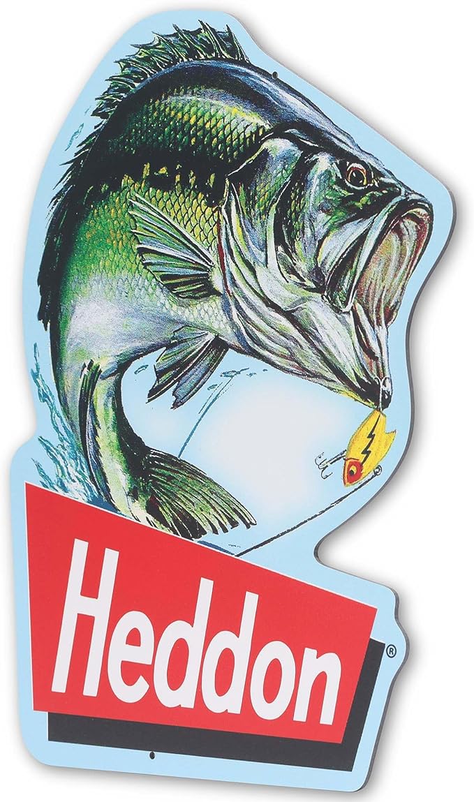 Heddon Fish Metal Sign - Vintage Fishing Wall Decor for Garage, Man Cave or Cabin