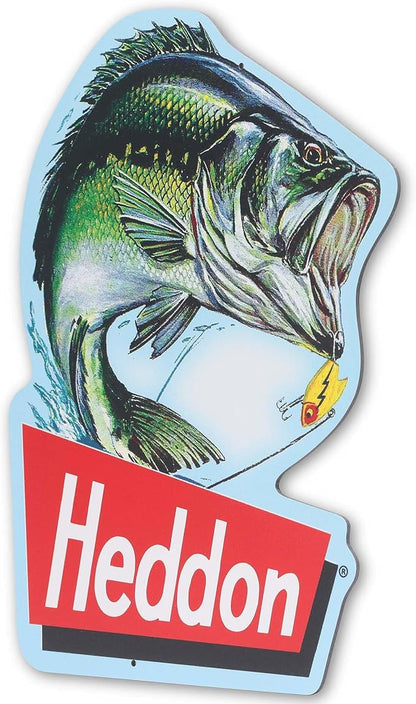 Heddon Fish Metal Sign - Vintage Fishing Wall Decor for Garage, Man Cave or Cabin