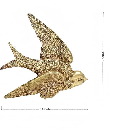Mrxxjz Vintage Bird Wall Sculptures - 3D Swallow Set of 2 | Antique Brass Finish Ceramic Wall Art Decor, Handcrafted 3D Figurines for Living Room, Bedroom, Entryway as Hanging Ornaments