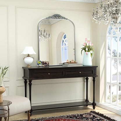 Keonjinn Vintage Mirror 30" x 36", Silver Antique Mirrors for Wall Decor, Arched Decorative Mirror for Mantle, Hallway, Living Room, Fireplace, Bedroom, Bathroom Mirror with French Cleat Mounting