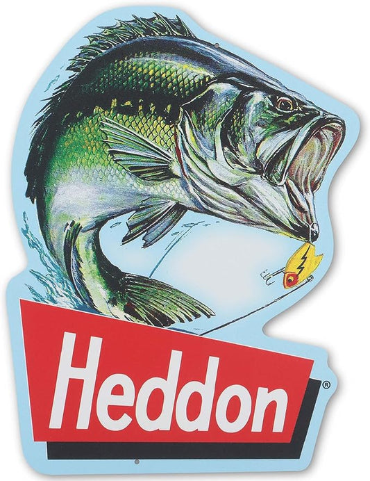Heddon Fish Metal Sign - Vintage Fishing Wall Decor for Garage, Man Cave or Cabin