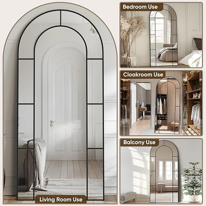 Antok 76" x 34" Full Length Mirror, Floor Mirror Arched Window Decorative Mirror, Metal Framed Decor Farmhouse Floor Mirrors Art Pane Mirrors Wall Decor for Bedroom, Living Room, Entryway Black