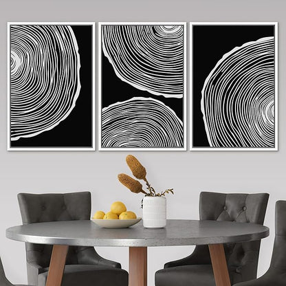 SIGNLEADER Framed Canvas Print Wall Art Set Duotone Geometric Wood Ring Circle Collage Abstract Shapes Illustrations Modern Art Boho Decorative for Living Room, Bedroom, Office - 16"x24"x3 WHITE