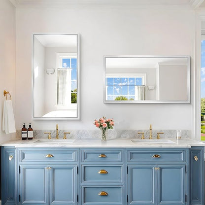 20x36 Silver Bathroom Mirror, Brushed Silver Rectangular Mirror for Wall, 0.6" Thickened Deep Frame Mirrors for Bathroom Sink, Shatterproof Tempered Glass, Antirust, Horizontally or Vertically