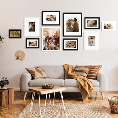 KINLINK 6x8 Picture Frame White, Solid Wood Frames with Acrylic Plexiglass for Pictures 4x6 with Mat or 6x8 without Mat, Tabletop and Wall Display Photo Frame, Set of 4