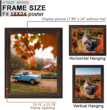 KTKDE Studio Gallery 18x24 Select Poster Frame Set of 3, Walnut Wooden frames Display Poster, Posters & Art Prints for Artwork Wall Vertical or Horizontal Display best gift