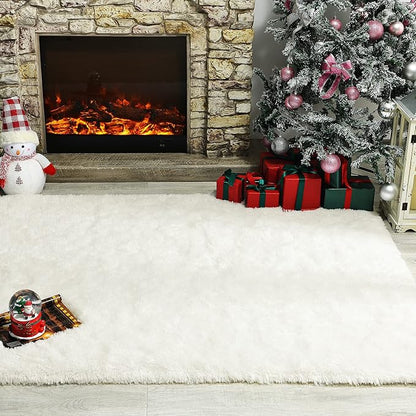 Andecor Soft Fluffy Bedroom Rugs, 5 x 8 Feet Indoor Shaggy Plush Area Rug for Boys Girls Kids Baby College Dorm Living Room Home Decor Floor Carpet, Cream White