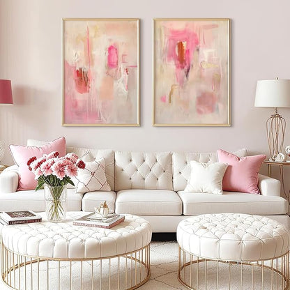 Tocliky Abstract Wall Art Neutral Modern Canvas Painting Decor Pink Beige Minimalist Wall Art Contemporary Abstract Poster Artwork for Living Room Bedroom 16x24 Inch Unframed Set of 2