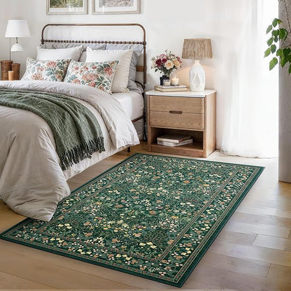AMADA HOMEFURNISHING 3x5 Entryway Rug Indoor, Non-Slip & Low-Profile Area Rugs with Durable Edge Binding, Floral Pattern, Soft Washable Rug for Bedroom, Entryway and Kitchen