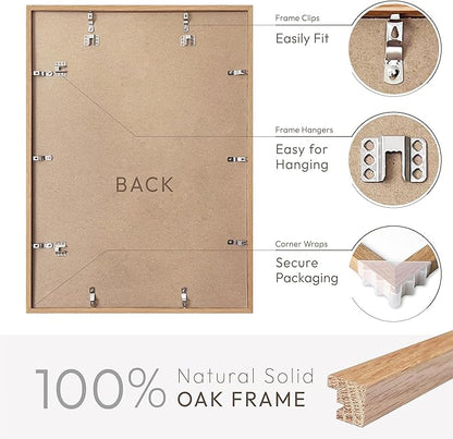 16x24 Wood Frame, Solid Oak 16x24 Poster Frames with Mat to 12x18(Openning Size is 11.7x17.7), Natural Oak 24x16 Frame, Set of 1