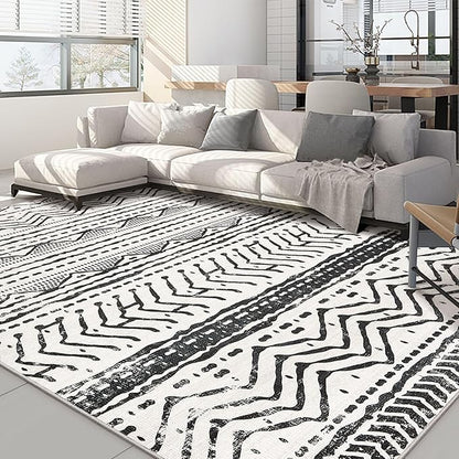 Nakagishi Black Rug Living Room 5X7: Washable Boho Large Neutral Soft Rug Modern Stain Resistant Moroccan Indoor Non-Slip Carpet for Bedroom Kids Playroom Office Dining Room Classroom Dorm