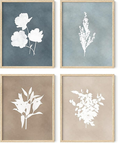 HAUS AND HUES Floral Wall Art - Set of 4 Plant Posters for Wall Vintage Botanical Prints, Flower Pictures for Room Aesthetic, Vintage Art Prints Flower Wall Art (Beige Frame, 11x14)
