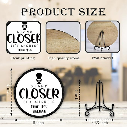 Funny Bathroom Decor, Rustic Wooden Sign, 6 Inches, Stand Closer It's Shorter Than You Think