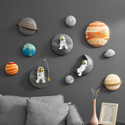 AWNR 3 Pcs Astronauts Wall Sculpture Decor for Modern Home Decor Background 3D Wall Decorations for Living Room Sofa Bedroom Wall Decor Outer Space Theme Wall Decor for Kids Room