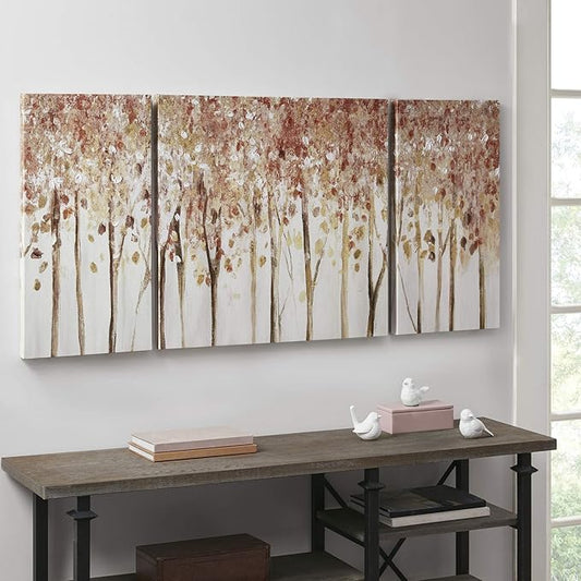 Madison Park Wall Art Living Room Décor - Scenery Triptych Canvas Home Accent Modern Dining Bathroom Decoration, Ready to Hang Painting for Bedroom, Multi-Sizes, Autumn Forest 3 Piece