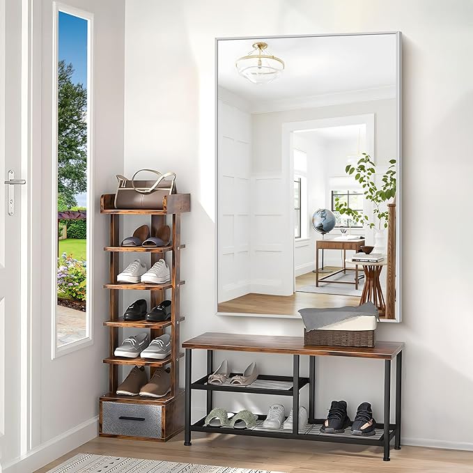 COFENY 40x60inch Silver Bathroom Mirror, Silver Rectangle Mirror with Frame, Large Rectangular Wall Mirrors for Bathroom, Living Room, Hair Salon, Big Farmhouse Mirror Hang Horizontal/Vertical
