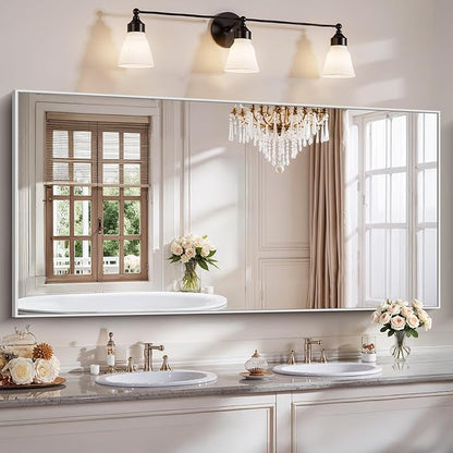YIROMAN Bathroom Mirror 72"x36", Large Brushed Silver Bathroom Mirror for Over Sink with Aluminum Frame, Rectangular Vanity Mirror with Right Angle, Wall Mirror Hangs Horizontal or Vertical