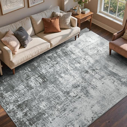 9x12 Ft Extra Large Washable Area Rugs for Living Room, Soft Non-Slip Modern Abstract Pattern Carpet for Bedroom Indoor Floor Nursery Home Decor (Grey)