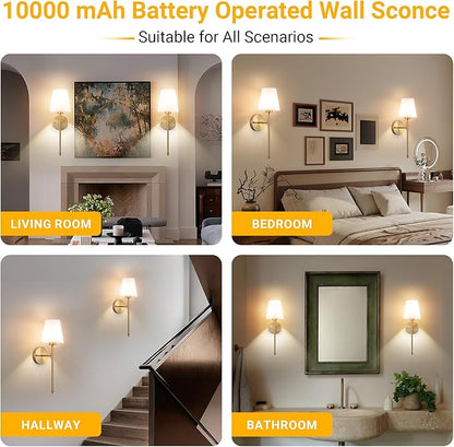 Vimhou Peel and Stick Wall Sconces, Stick On Wall Sconce Set of 2, Battery Operated Wireless Wall Light, No Drill Adhesive Wall Lamp, Corn Bulb with 10000mAh Rechargeable Battery, Bedroom Wall Decor