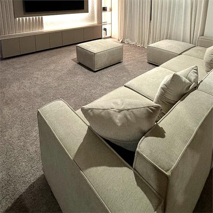 Acanva Luxury Modular Sectional Living Room Sofa Set, Modern Minimalist Style Couch with Ottoman and Chaise, U-Shape, Linen-Like Cream