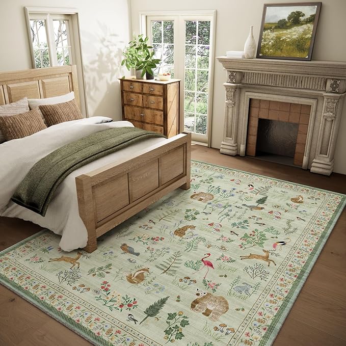 5x7 Area Rugs for Living Room: Washable Rug for Bedroom Vintage Rugs Stain Resistant Non Slip Low Pile Soft Lightweight Indoor Carpet for Kitchen Dining Room Nursery Kids Room Farmhouse