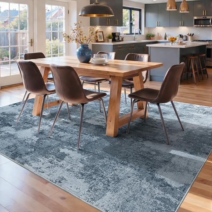 8x10 Ft Large Area Rugs for Living Room, Soft Non-Slip Washable Rugs Modern Abstract Pattern Carpet for Bedroom Indoor Floor Nursery Home Decor (Blue Grey)