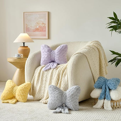 Bow Pillow, Decorative Bow Pillows with Soft Plush for Couch Bed, Bow Shaped Throw Pillow Room Decor for Bedroom, Bow Decorative Pillow for Living Room (Grey, Small-12 Inches)
