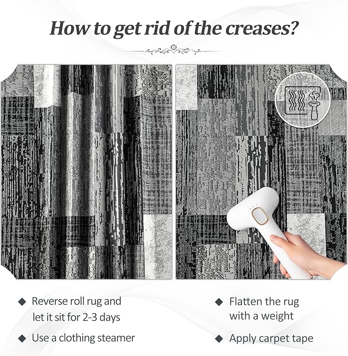 FlyDOIT Modern Geometric Patchwork Runner Rug, 2.7x10 Grey Runners for Hallways Non Slip, Washable Indoor Bedside Rugs for Bedroom, Floor Throw Carpet Runners for Entryway Kitchen Bathroom Laundry