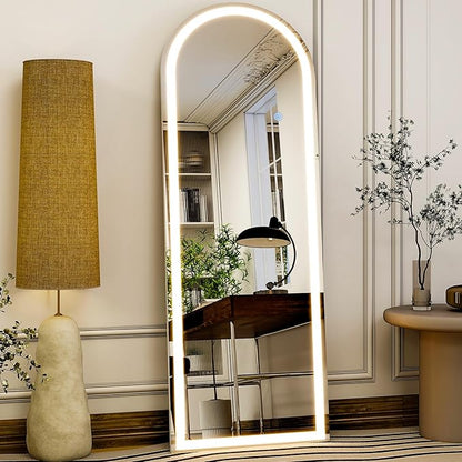 GLSLAND 20"x56" Arched LED Full Length Mirror with Lights – Wall Mounted or Standing Full Body Mirror for Bedroom/Cloakroom – Dimmable with 3 Color Lighting Modes