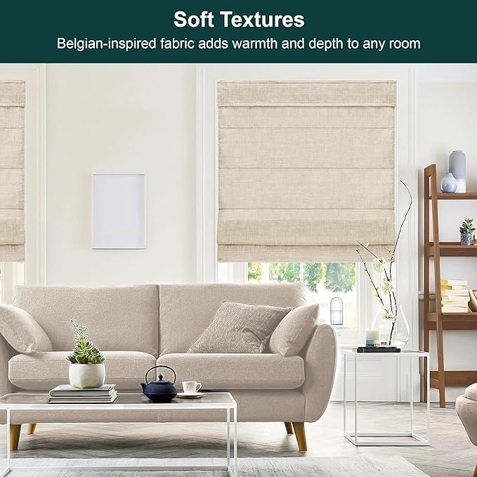 CHICOLOGY Cordless Roman Shade, Light Filtering Privacy Liner, Textured Belgian Flax Fabric, True-to-Size 30" W x 64" H, Inside/Outside/Ceiling Mount Window Treatment for Living Room Bedroom