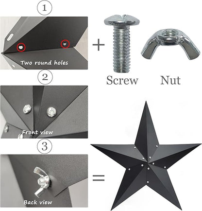 VIVICOMFY 36" Large Black Barn Star Metal Wall Art - Rustic Vintage Western Country Farmhouse Decor