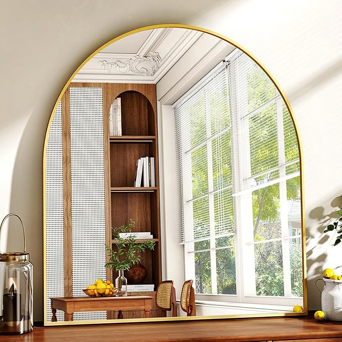XRAMFY 31"x32" Arched Wall Mirror for Bathroom, Gold Vanity Mirror for Bedroom, Living Room, Entryway, Decorative Hanging Mirror for Wall
