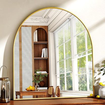 XRAMFY 31"x32" Arched Wall Mirror for Bathroom, Gold Vanity Mirror for Bedroom, Living Room, Entryway, Decorative Hanging Mirror for Wall