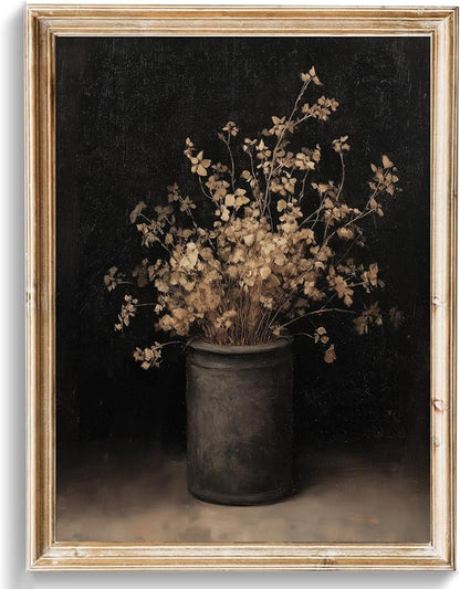 uniro Vintage Floral Wall Art Print, Moody Fall Dried Flowers Vase Wall Painting, Retro Rustic Botonical Still Life Fall Wall Decor, Vintage Posters for Room Aesthetic for Bedroom Living Room, Gothic Victorian Decor(8" x 10"-UNFRAMED)