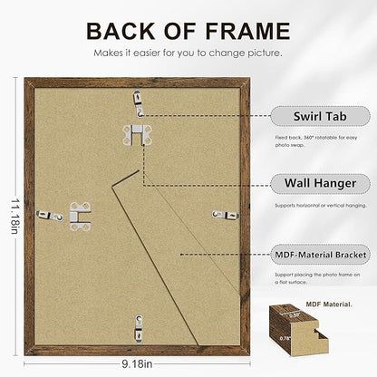 PEALSN 8x10 Picture Frame Set of 6, Display Pictures 5x7 with Mat or 8x10 without Mat for Wall Mounting or Table Top Display, Photo Frames Collage for Wall Decor, Rustic Brown