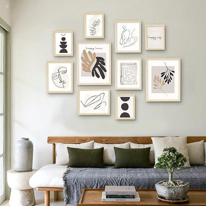ArtbyHannah Neutral Gallery Wall Frames Set of 10 with Decorative Minimalist Art Prints and Picture Frame Set Wall Art Decor for Modern Home Decoration, Assorted Size 6x8 x4, 8x10 x4, 11x14 x2