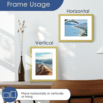 PEALSN 8.5 x 11 Picture Frame Set of 6, Display Pictures 6x8 with Mat or 8.5 x 11 without Mat for Wall Mounting Display, Photo Frames Collage for Wall Decor, Gold