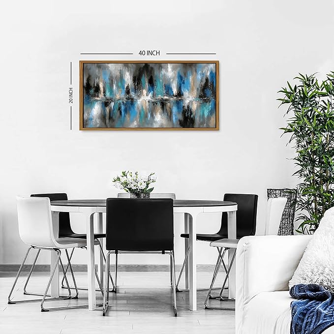 Black and Blue Abstract Canvas Wall Art Neutral Framed Painting for Living Room Office Colorful Brush Stroke Modern Artwork Contemporary Poster Pastel Minimalist Prints Bedroom Home Decorations 20x40
