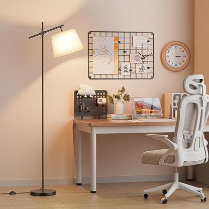 SIBRILLE Floor Lamp with Linen Shade, Dimmable Tall Standing Lamp with Remote Control & 3 Color Temperatures Bulb, Modern Swing Arm Floor Lamps for Living Room Bedroom Office Corner