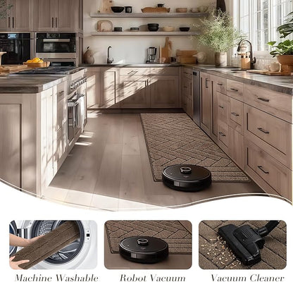 Kitchen Runner Rugs,24"x59" Non Slip Kitchen Mats for Floor-Thick Stain Resistant Kitchen Floor Mat Runner Carpet for Hallways Entryway Laundry Room Washable(Khaki)