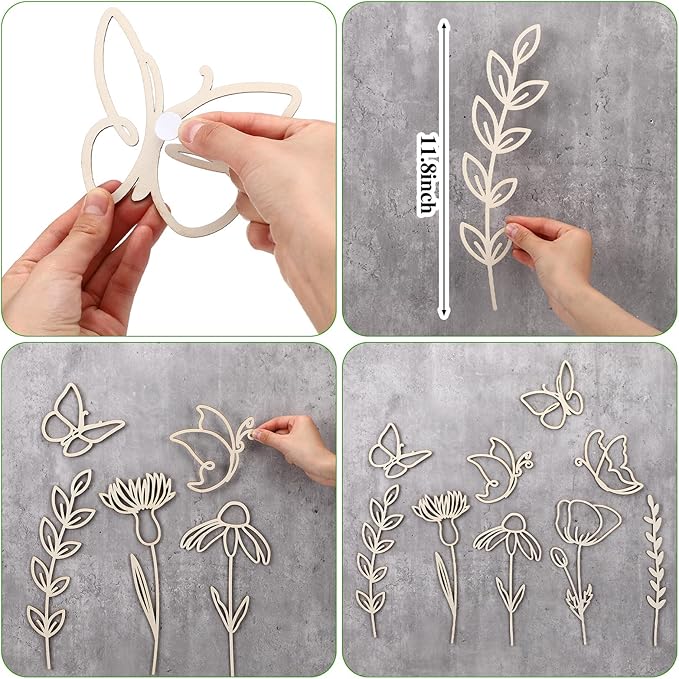 Novabright 9 Pcs Wooden Wildflower Wall Decor Boho Flower Cutout Nursery Decor Floral Sign Decal for Bedroom Living Room