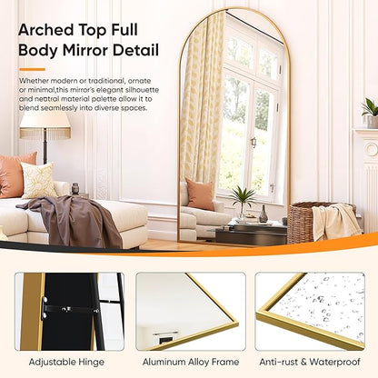 Suidia Full Length Mirror, 81"x41" Floor Standing Mirror Freestanding, Full Body Mirrors with Stand for Bedroom, Hanging Mounted for Living Room Cloakroom, Gold, Arched Style