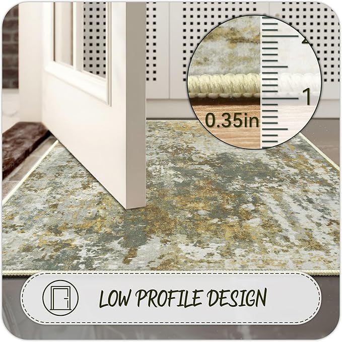 Entryway Rug 3x5 Green Door Mat Indoor Entrance 36x60, Washable Small Throw Rugs for Kitchen Floor, Entry, Front Door, Bedroom Bedside, Non-Slip Low Pile Stain & Fade Resistant, Sage Green