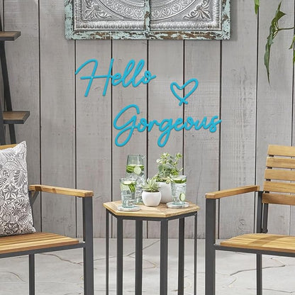 Hello Gorgeous Metal Wall Art Decor Black Modern Hello Gorgeous Signs Farmhouse Metal Wall Art Hanging Decoration for Home Bathroom Living Room Bedroom Office Hotel Wall Decoration (Blue)