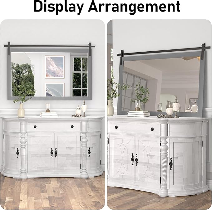 PAIHOME Large Gray Wall Mirror, Farmhouse Horizontal Rustic Square Bathroom Mirror for Wood Framed Vanity Mirrors, Barn Door Style Decor Living Room Entryway Bedroom 40x26INCH, Grey
