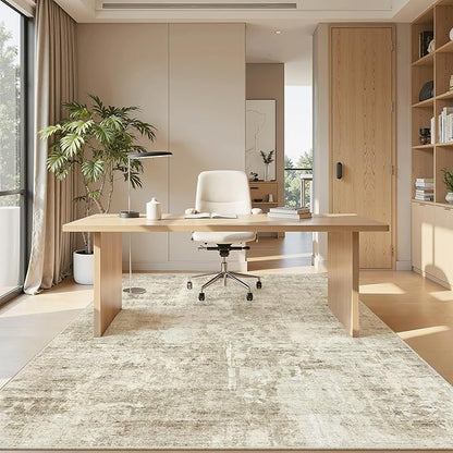 Soalmost 5x8 Area Rugs Beige Gray Low Pile Indoor Washable Trendy Faded Style Rugs for Bedroom Living Room Dining Room Foldable Non-Slip Thin Print Home Office Mat
