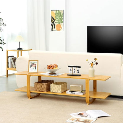 Bamboo TV Stand for TVs up to 65", Accent Entertainment Center with Storage, Media Console Table with Shelf, Modern TV Stand for Living Room, Bedroom, 55"(L), Burlywood