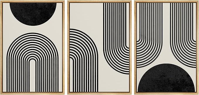 SIGNLEADER Framed Canvas Print Wall Art Spiral Parabolas & Solid Semi Circle Geometric Shapes Drawings Modern Art Contemporary Edgy Black and White for Living Room, Bedroom, Office - 24"x36"x3 Natural