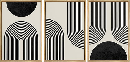 SIGNLEADER Framed Canvas Print Wall Art Spiral Parabolas & Solid Semi Circle Geometric Shapes Drawings Modern Art Contemporary Edgy Black and White for Living Room, Bedroom, Office - 24"x36"x3 Natural